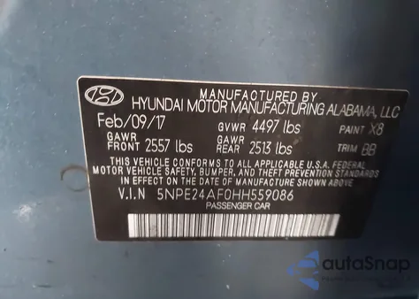 2017 Hyundai Sonata from USA, damaged, VIN 5NPE24AF0HH559086